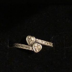 Pandora Two Sparkling Hearts in Silver Ring